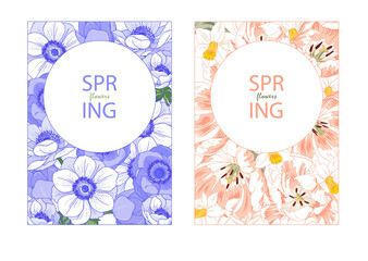 Set of Banners with spring flowers