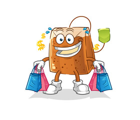 tea bag shoping mascot. cartoon vector