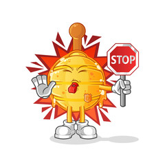 wooden honey dipper holding stop sign. cartoon mascot vector