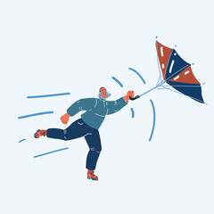 Vector illustration of woman blows away by the wind