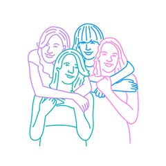 Young woman hugging each other.