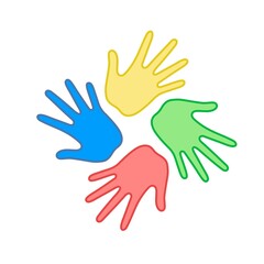 Four arms around. Line color icon.