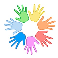 Round of rainbow hands. Line color icon.
