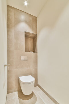Modern bathroom interior with toilet bowl at home