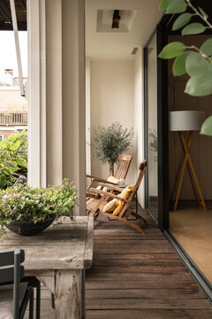 Chairs on terrace of apartment