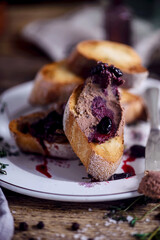 Rabbit liver pate crostini  .style rustic