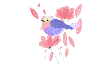 Petit oiseau romantique réalisé en vectoriel. Illustre la candeur et la fraîcheur du printemps, la joie, la nature.