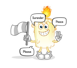 candle hold surrender flag mascot. cartoon vector