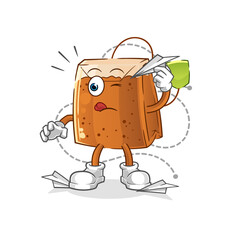 tea bag with paper plane character. cartoon mascot vector