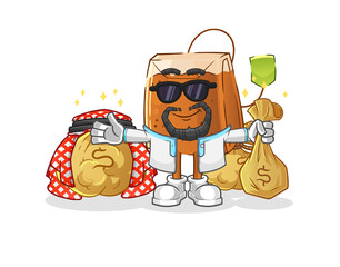 tea bag rich arabian mascot. cartoon vector