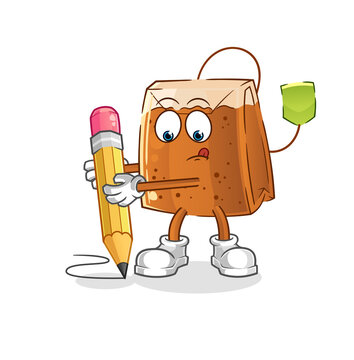 tea bag write with pencil. cartoon mascot vector