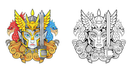 mythological scandinavian female warrior valkyrie, illustration design