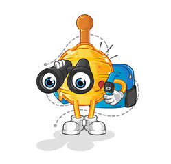 wooden honey dipper with binoculars character. cartoon mascot vector