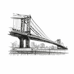 Bridge hand drawn sketch. New York city, vector illustration - obrazy, fototapety, plakaty