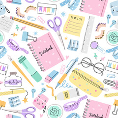 Stationery vector seamless pattern. School background texture - 482866028