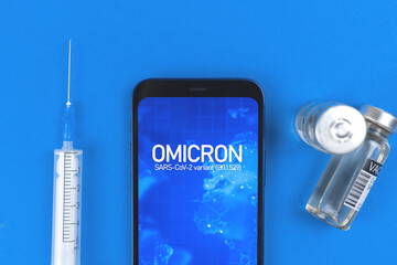 New Variant of COVID-19 virus, Omicron B.1.1.529, coronavirus mutations. Medical table background...
