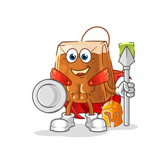 tea bag spartan character. cartoon mascot vector