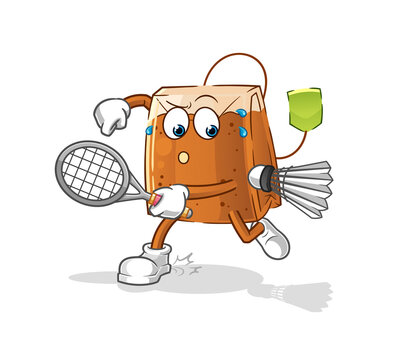 tea bag playing badminton illustration. character vector