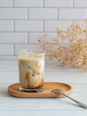 The cup of frozen coffee on the table