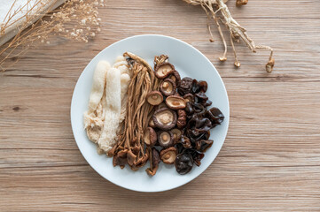 The plate of different kinds of mushrooms