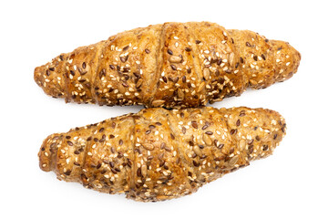 Fresh croissants on white background