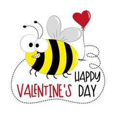 Happy Valentine's Day - cute bee with heart ballon. Good for greeting card, poster, label and other gifts design.