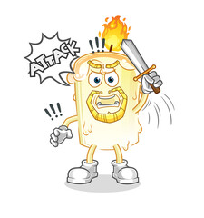 candle knights attack with sword. cartoon mascot vector