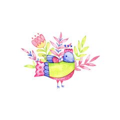 Greeting card, invitation, banner. Frame for your text with floral background. Folk painting illustration.