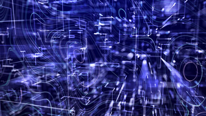 Abstract digital background from rounded colored lines. Information flow space. Big data visualization. 3D rendering.