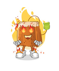 tea bag on fire mascot. cartoon vector