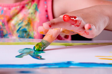 Child's hand draw painting image with fingers.