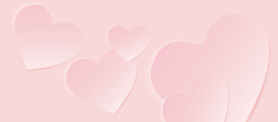 Valentines Day background or banner with 3D hearts.Pink hearts geometric abstract background.Realistis 3D hearts design template