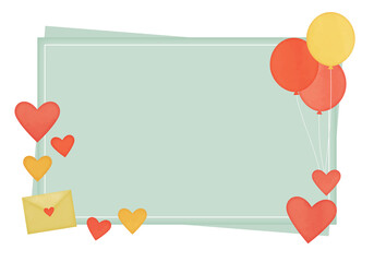 ハートと風船の水彩風フレーム