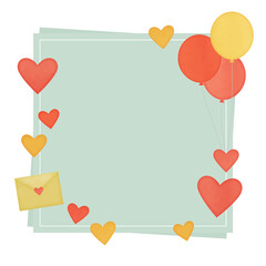 ハートと風船の水彩風フレーム