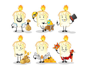 candle rich group character. cartoon mascot vector