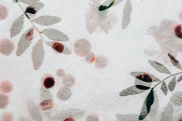 ice texture background with red berries and leaves