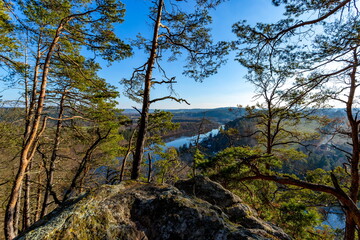 Vltava river near Tyn nad Vltavou town. Czechia. Romantic natural scenery.