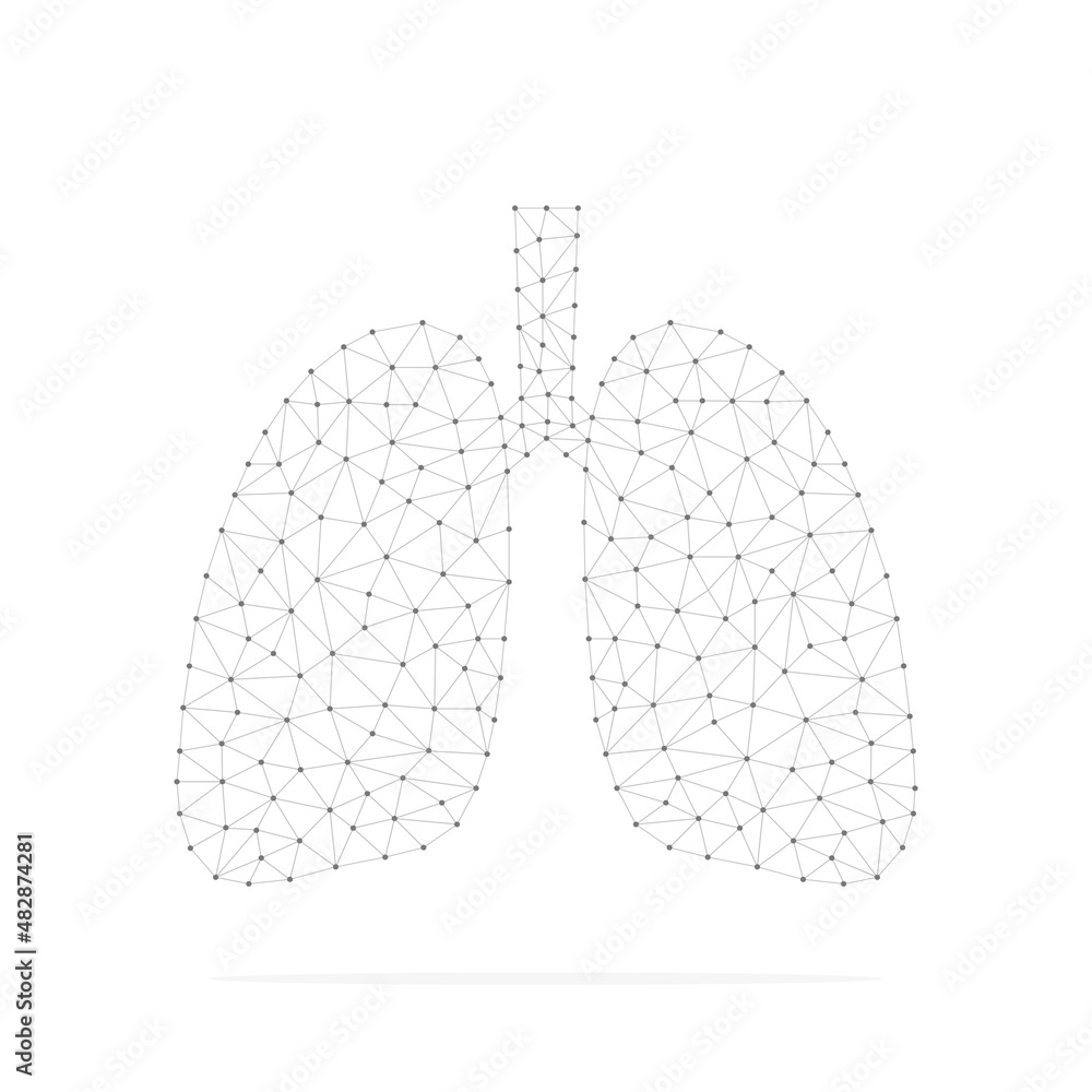 Poster human lungs with low poly black connected dots. internal organ with triangular linear shapes. vector