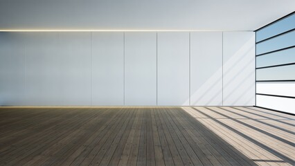 house with big glass window and wooden floor