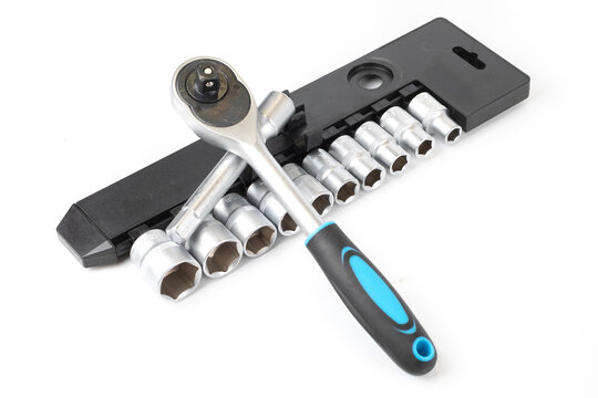Socket Spanner Wrenches Isolated On White Background With Clupping Path