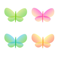 Beautiful butterfly insect isolated icon set vector illustration. Green pink yellow animal wings fly. Simple shape graphic decoration element. Neon light summer fantasy butterflies object collection.