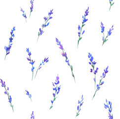 Watercolor seamless pattern with botanical green leaves. Fabric with illustrations of lavender. Perfect for textile, package, wrapping paper, invitations, prints