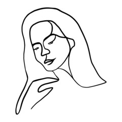 Beautiful woman face portrait one line art icon