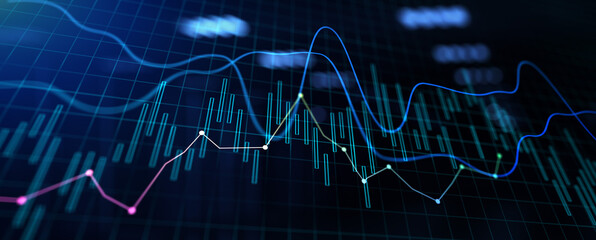 Financial charts diagram stock market data analysis concept on virtual screen.