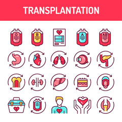 Transplantion line icons set. Isolated vector element.