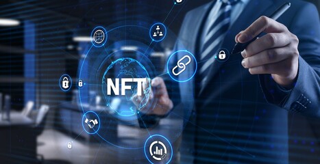 NFT Non-fungible token digital crypto art blockchain technology concept.