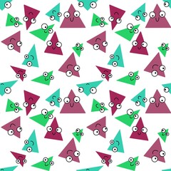 Cartoon seamless triangle with eyes pattern for fabrics and packaging and gifts and linens and kids and wrapping paper