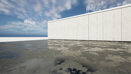Empty floor for car park. 3d rendering of abstract gray building with clear sky background.