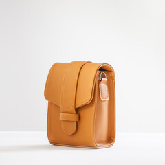 Beautiful brown leather female fashion handbag isolated on white background