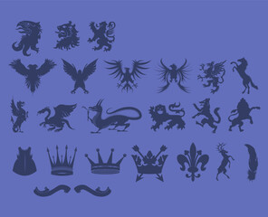 Set simboli araldici nobiltà antichi corona aquila leone grifone drago